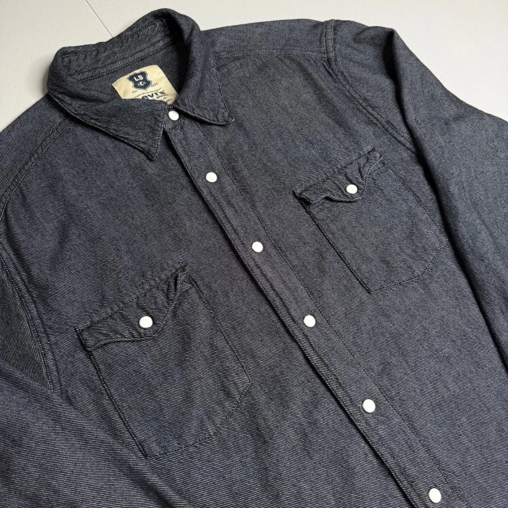 Levis Mens Large Dark Gray Pearl Snap Western Shirt Long Sleeve Cotton